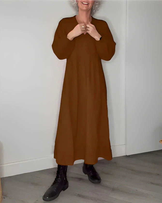 Emma | Figurbetontes langes Kleid mit V-Ausschnitt