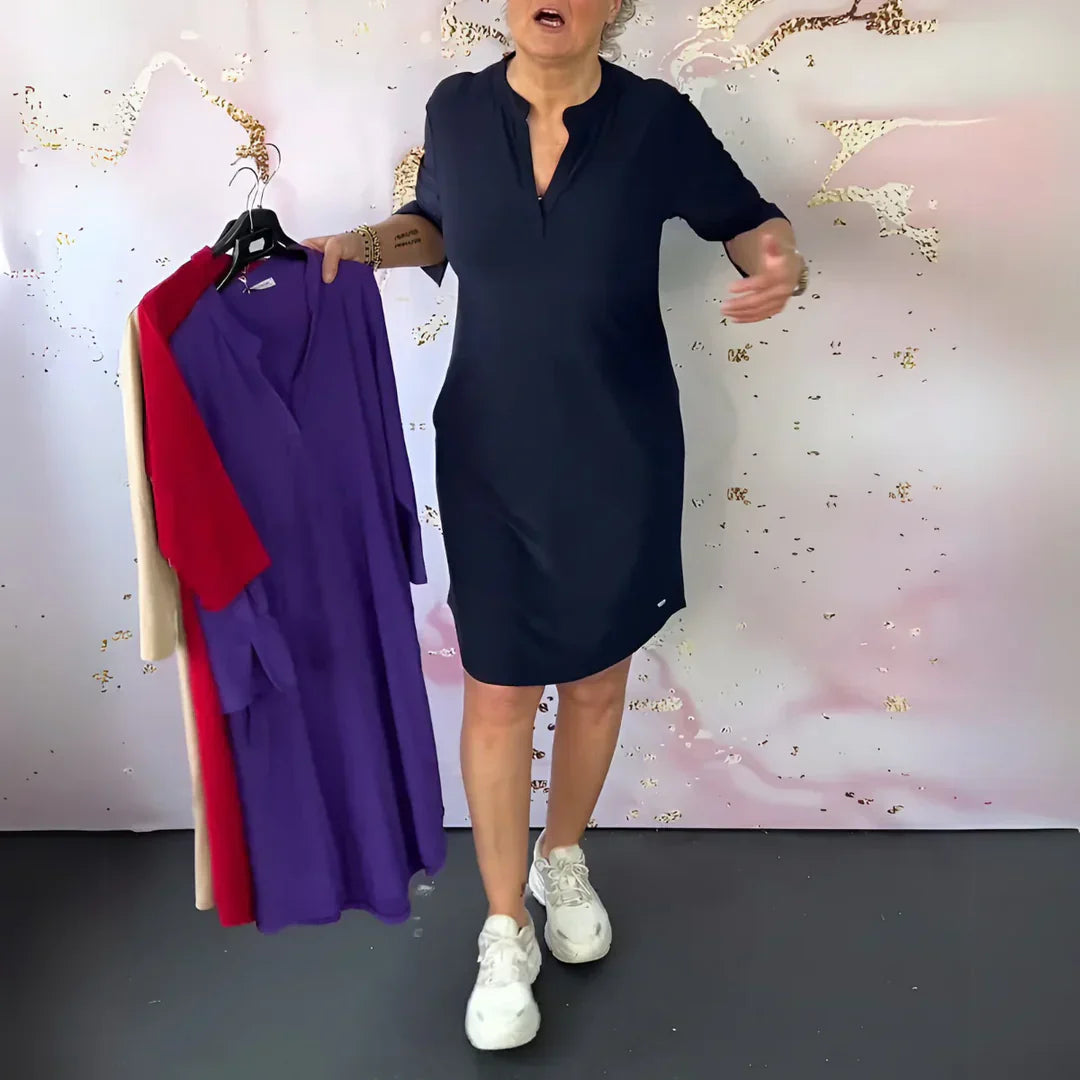 Mimmi™ – Einfarbiges V-Ausschnittkleid