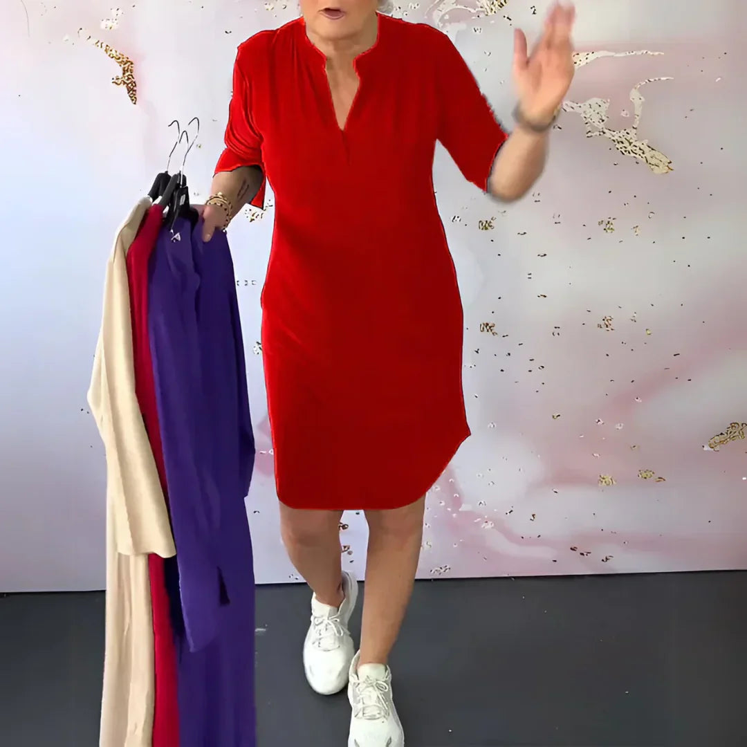 Mimmi™ – Einfarbiges V-Ausschnittkleid