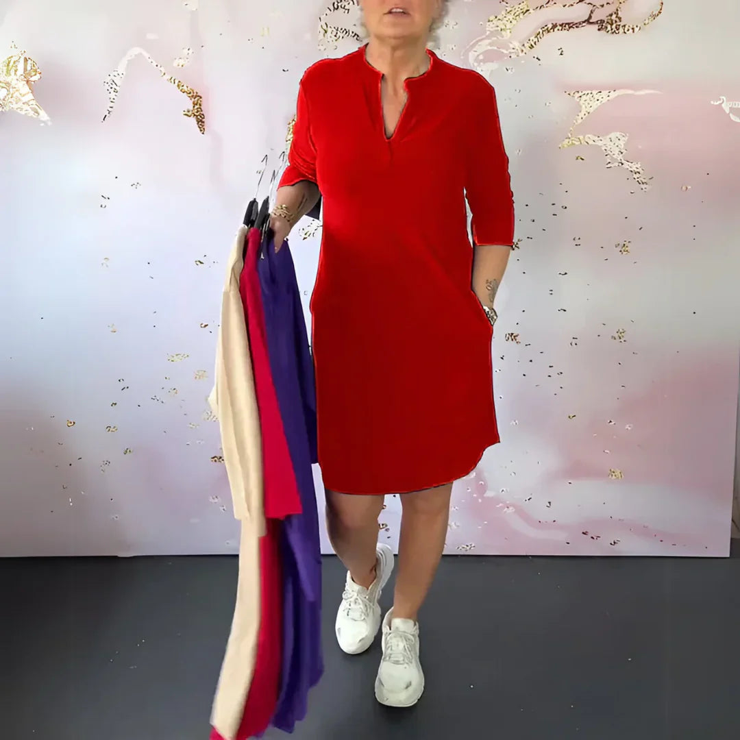 Mimmi™ – Einfarbiges V-Ausschnittkleid