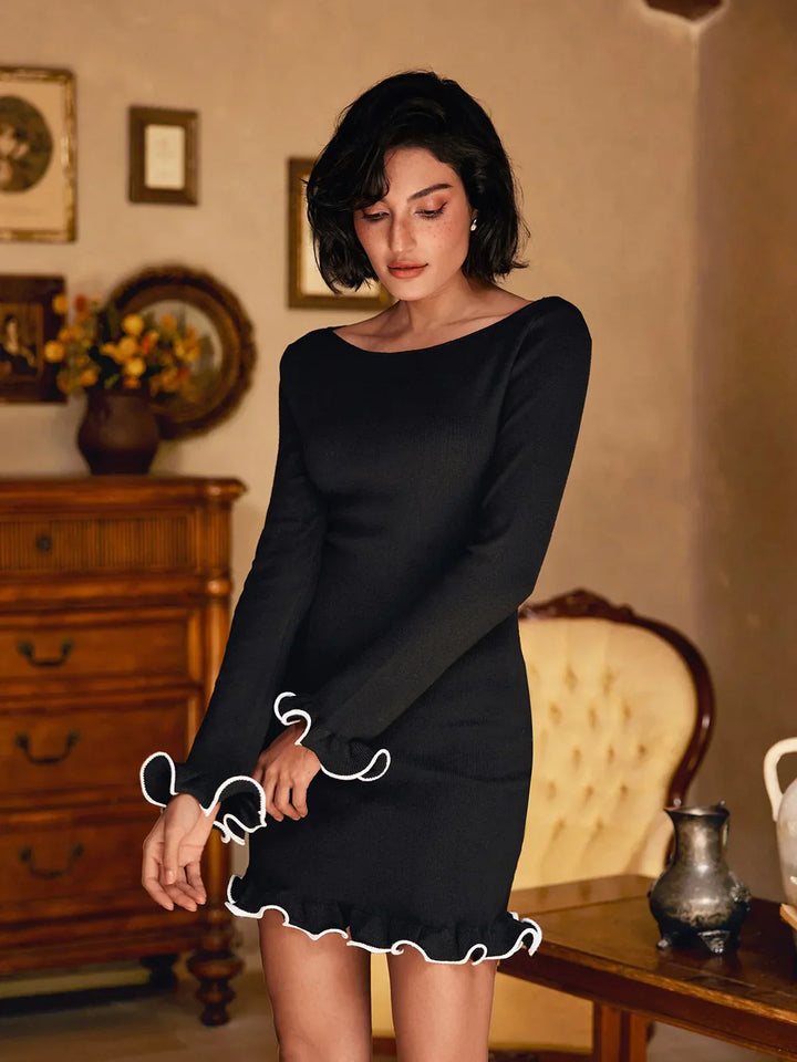 Amy™ - Langärmeliges Strickminikleid mit Rüschen