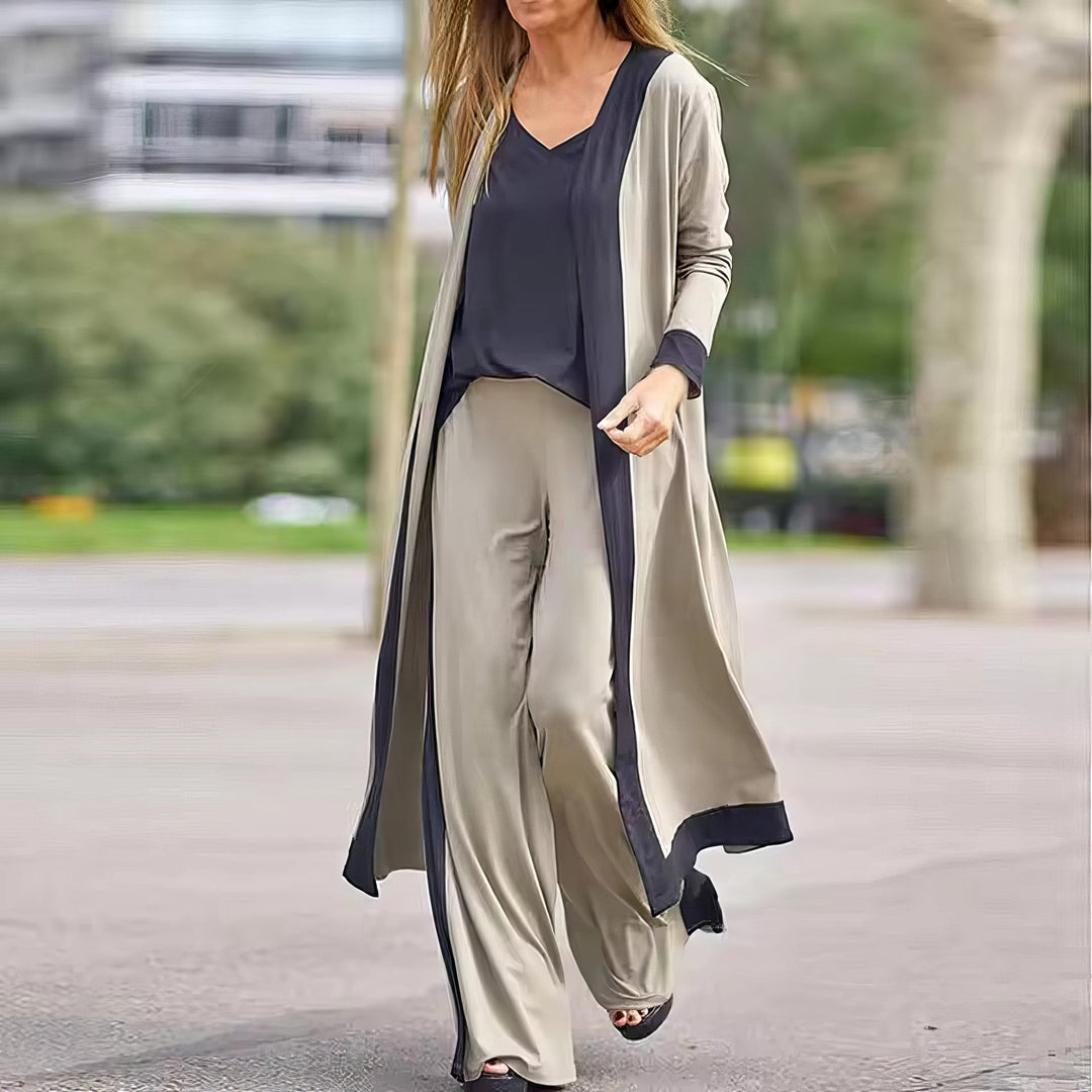 Velma™ - Conjunto de 3 piezas para mujer: cárdigan, top y pantalón ancho