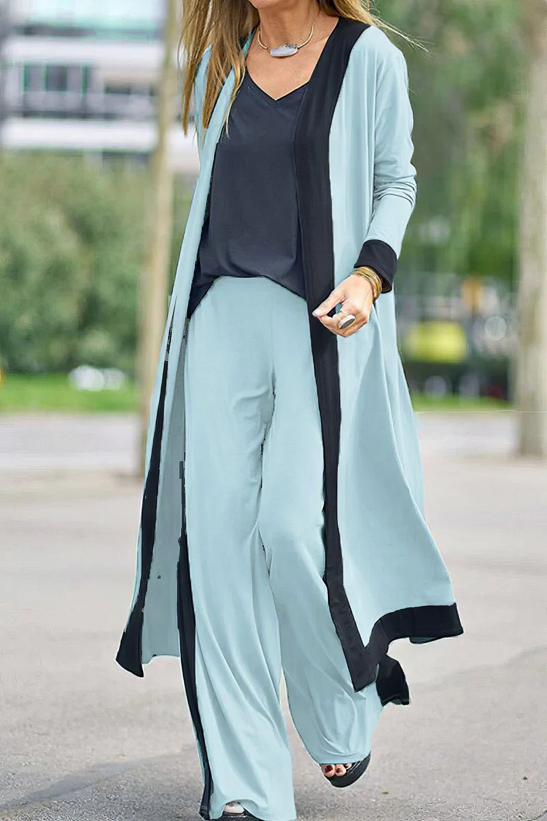 Velma™ - Conjunto de 3 piezas para mujer: cárdigan, top y pantalón ancho