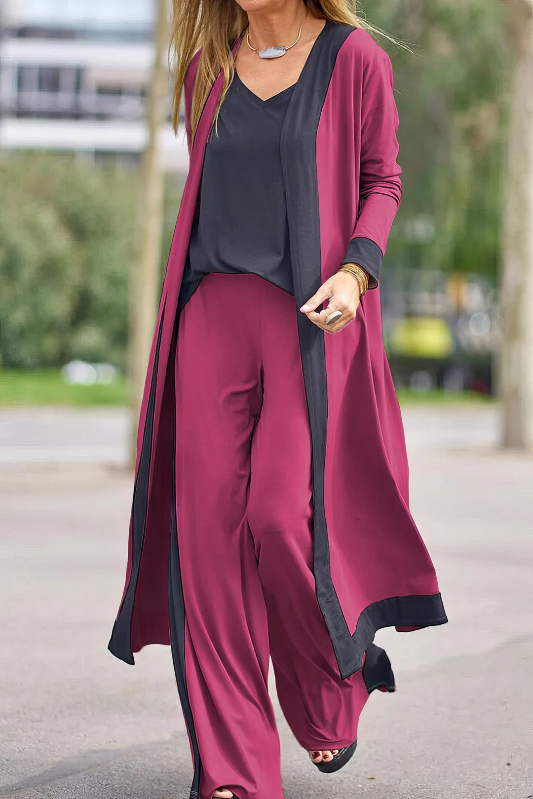 Velma™ - Conjunto de 3 piezas para mujer: cárdigan, top y pantalón ancho